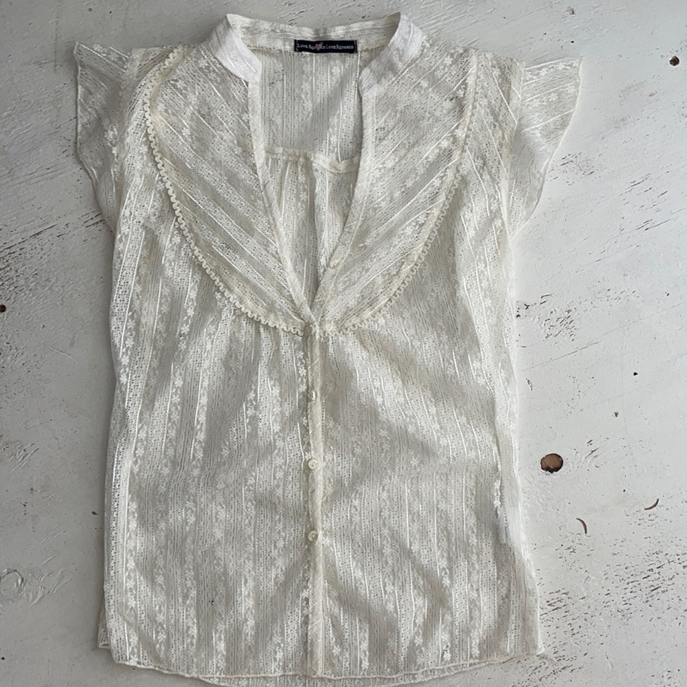 [ Love Squared Ivory Lacy Button Down Shirt ] S